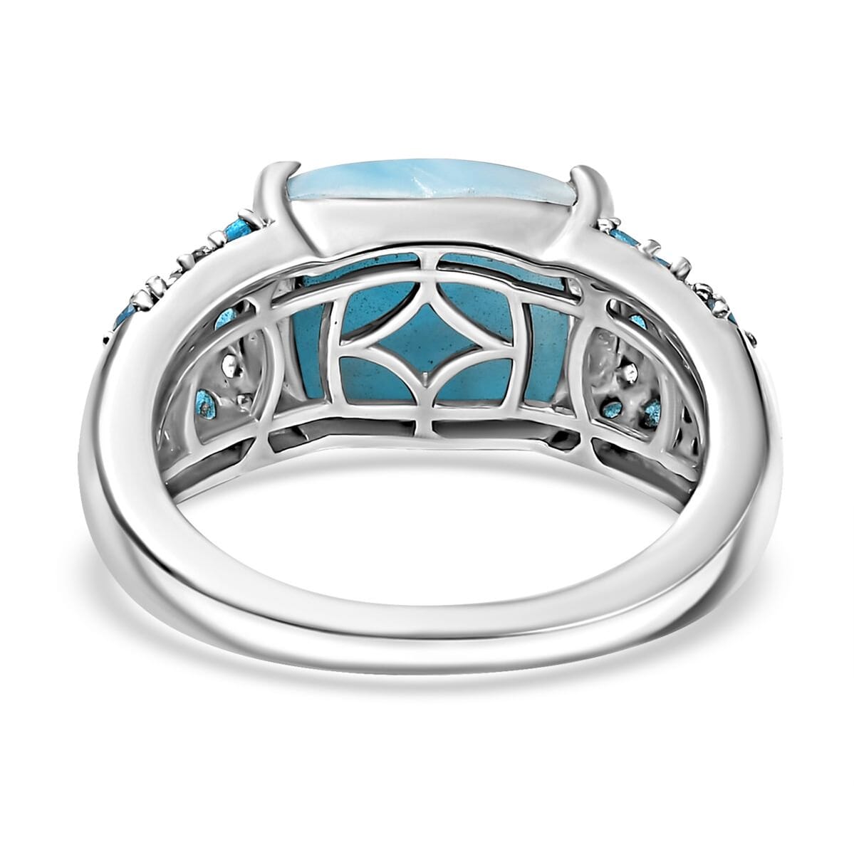 D'Joy Premium Larimar and Multi Gemstone 5.85 ctw Aqua Embrace Ring in Rhodium Over Sterling Silver (Size 10.0) image number 4