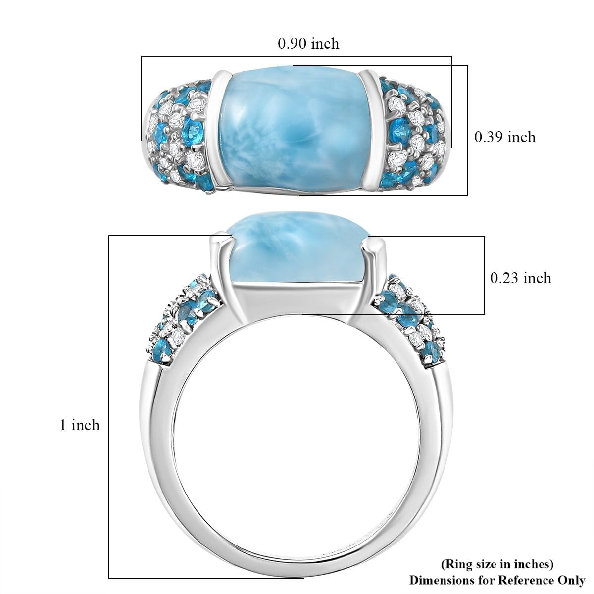 D'Joy Premium Larimar and Multi Gemstone 5.85 ctw Aqua Embrace Ring in Rhodium Over Sterling Silver (Size 10.0) image number 5