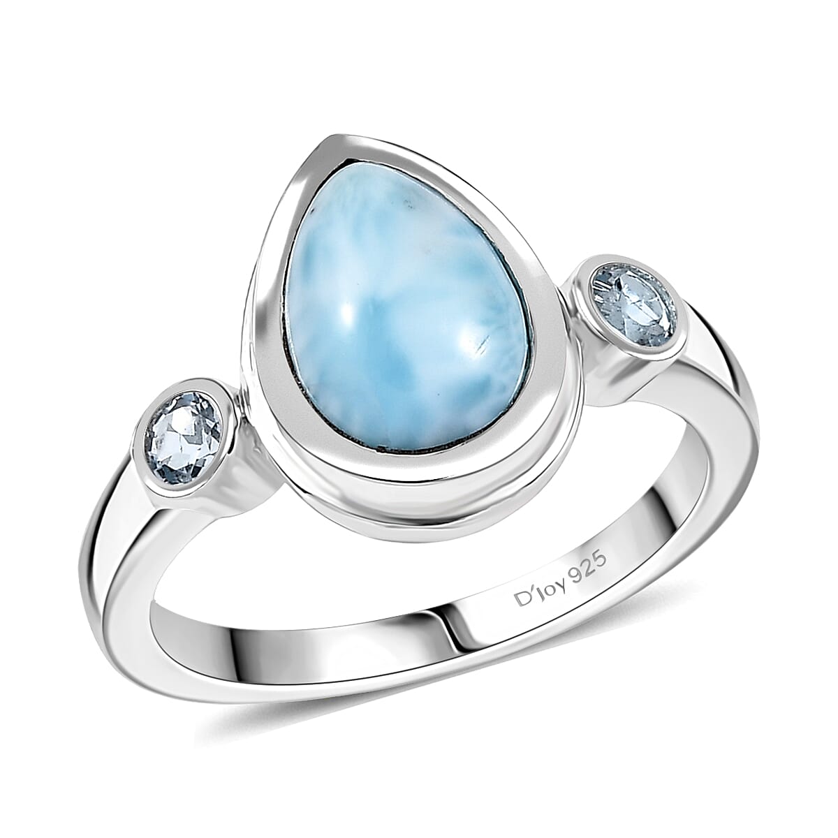 D'Joy Premium Larimar and Sky Blue Topaz 2.70 ctw Ocean Tear Ring in Rhodium Over Sterling Silver (Size 8.0) image number 0