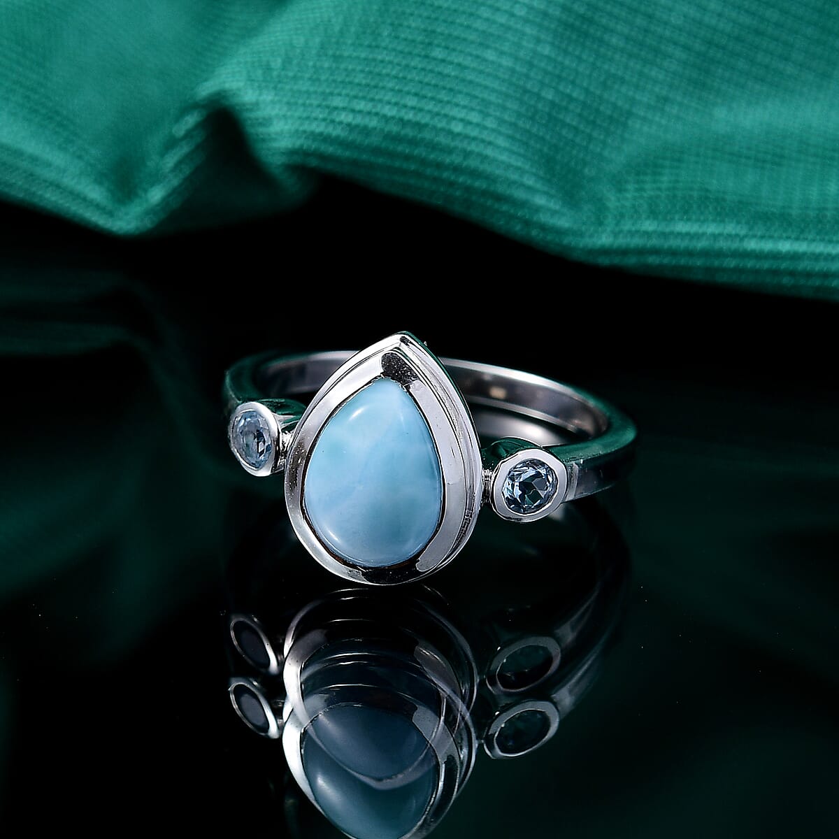 D'Joy Premium Larimar and Sky Blue Topaz 2.70 ctw Ocean Tear Ring in Rhodium Over Sterling Silver (Size 8.0) image number 1
