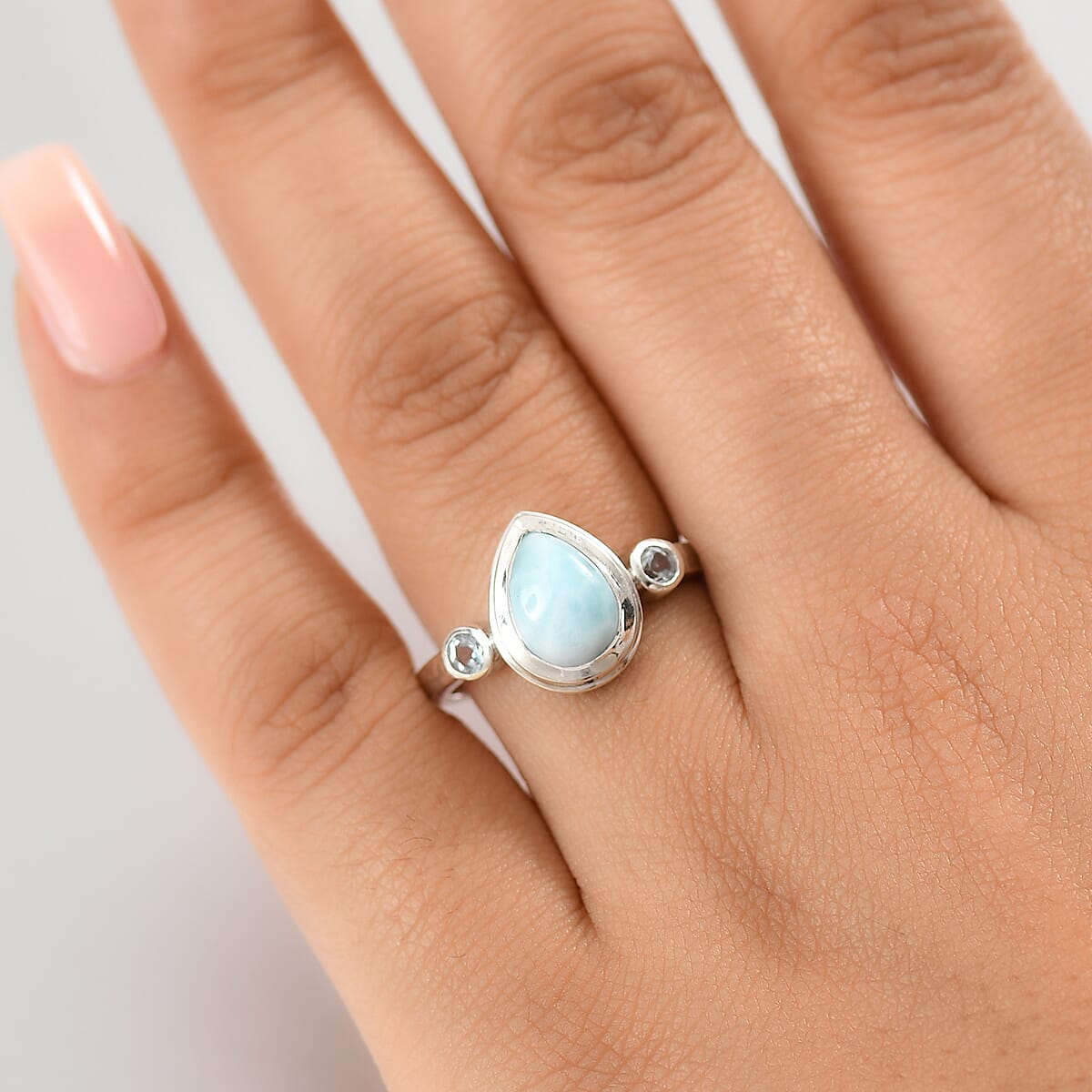 D'Joy Premium Larimar and Sky Blue Topaz 2.70 ctw Ocean Tear Ring in Rhodium Over Sterling Silver (Size 8.0) image number 2