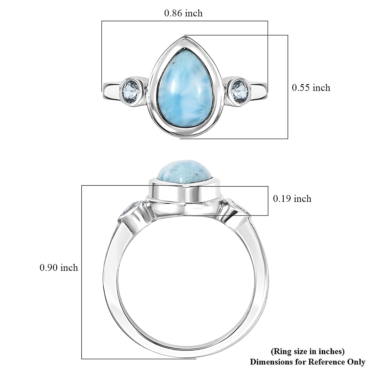 D'Joy Premium Larimar and Sky Blue Topaz 2.70 ctw Ocean Tear Ring in Rhodium Over Sterling Silver (Size 8.0) image number 5
