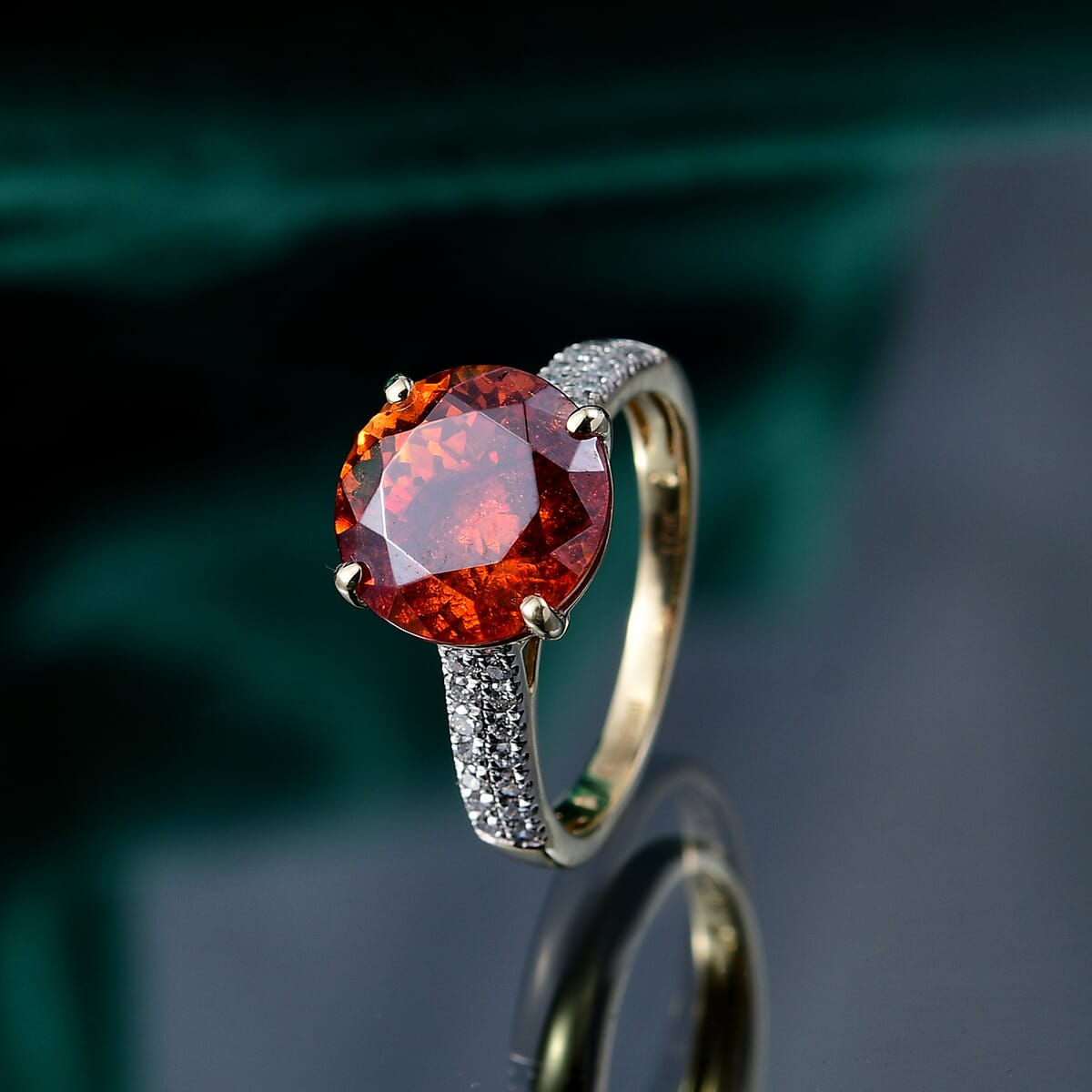 AAA Picos Altos Sphalerite and G-H SI Luxuriant Lab Grown Diamond 7.35 ctw Ring in 10K Yellow Gold (Size 10.0) image number 1