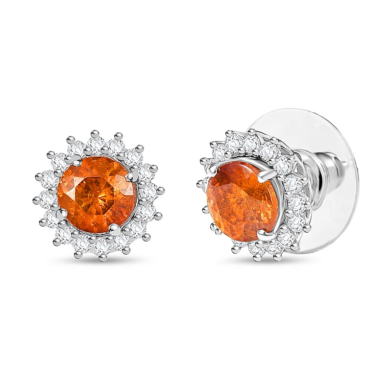 D'Joy Premium Picos Altos Sphalerite and Moissanite 4.15 ctw Solar Sparks Stud Earrings in Rhodium Over Sterling Silver