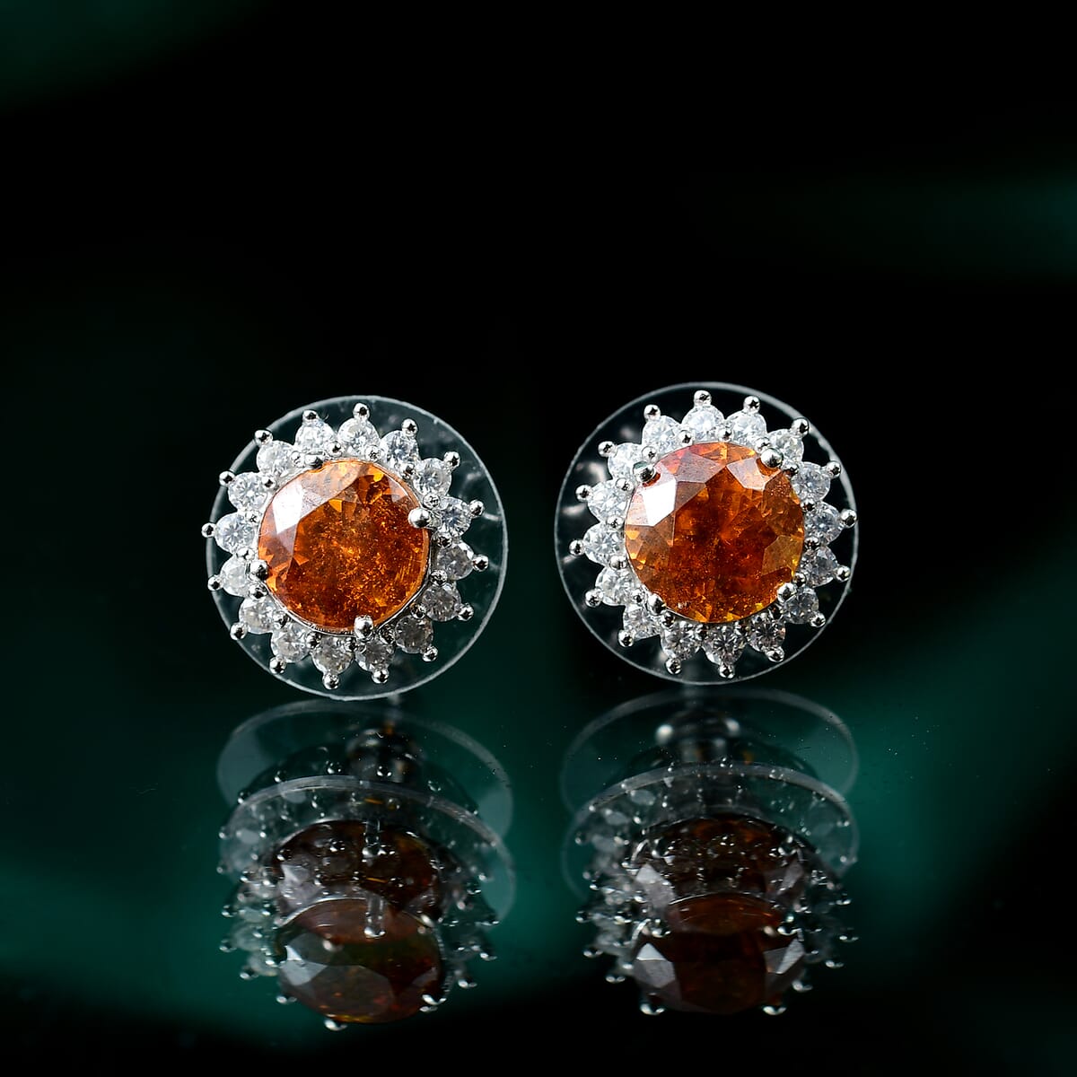 D'Joy Premium Picos Altos Sphalerite and Moissanite 4.15 ctw Solar Sparks Stud Earrings in Rhodium Over Sterling Silver image number 1