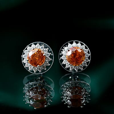 D'Joy Premium Picos Altos Sphalerite and Moissanite 4.15 ctw Solar Sparks Stud Earrings in Rhodium Over Sterling Silver
