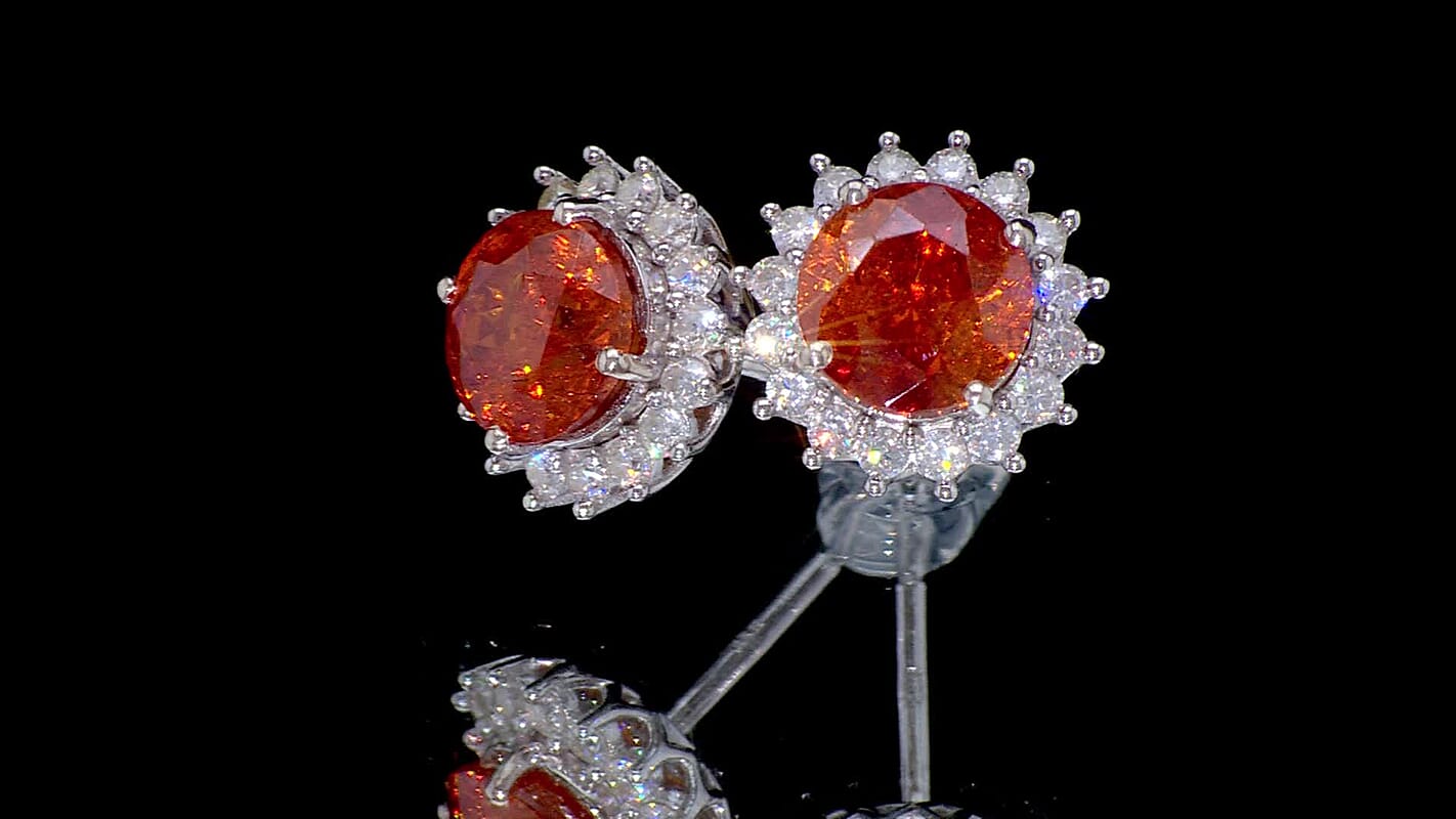 D'Joy Premium Picos Altos Sphalerite and Moissanite 4.15 ctw Solar Sparks Stud Earrings in Rhodium Over Sterling Silver