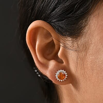 D'Joy Premium Picos Altos Sphalerite and Moissanite 4.15 ctw Solar Sparks Stud Earrings in Rhodium Over Sterling Silver