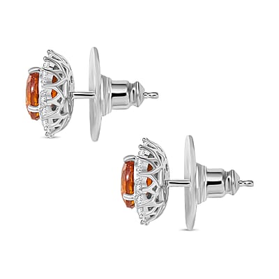 D'Joy Premium Picos Altos Sphalerite and Moissanite 4.15 ctw Solar Sparks Stud Earrings in Rhodium Over Sterling Silver