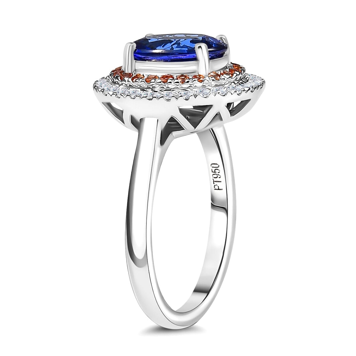 Certified & Appraised Rhapsody AAAA Tanzanite, Padparadscha Sapphire and E-F VS Diamond 3.00 ctw Ring in 950 Platinum (Size 10.0) 7 Grams image number 3