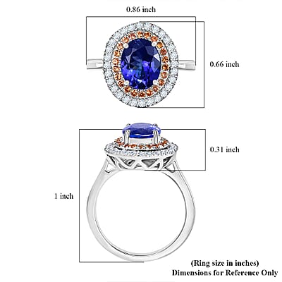 Certified & Appraised Rhapsody AAAA Tanzanite, Padparadscha Sapphire, Diamond Ring in 950 Platinum 3.00 ctw (Size 10.0)