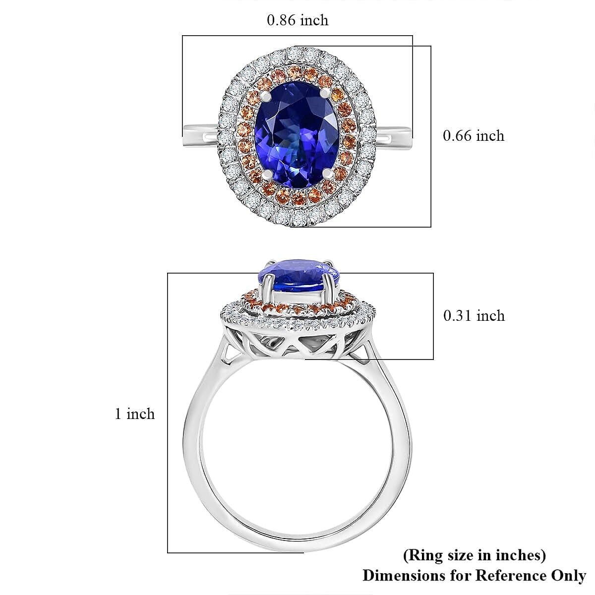 Certified & Appraised Rhapsody 950 Platinum AAAA Tanzanite, Padparadscha Sapphire, Diamond (E-F, VS) (0.35 cts) Ring (Size 11.0) (7 g) 3.00 ctw image number 5