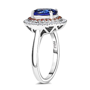 Certified and Appraised Rhapsody AAAA Tanzanite, Padparadscha Sapphire, Diamond Ring in 950 Platinum 3.00 ctw (Size 11.5)