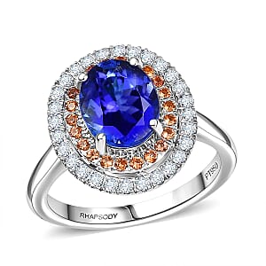 Certified and Appraised Rhapsody AAAA Tanzanite, Padparadscha Sapphire and E-F VS Diamond 3.00 ctw Ring in 950 Platinum (Size 6.0) 7 Grams