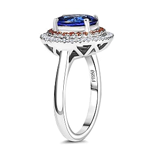 Certified Rhapsody AAAA Tanzanite, Padparadscha Sapphire, Diamond Ring in 950 Platinum 3.00 ctw (Size 6.0)
