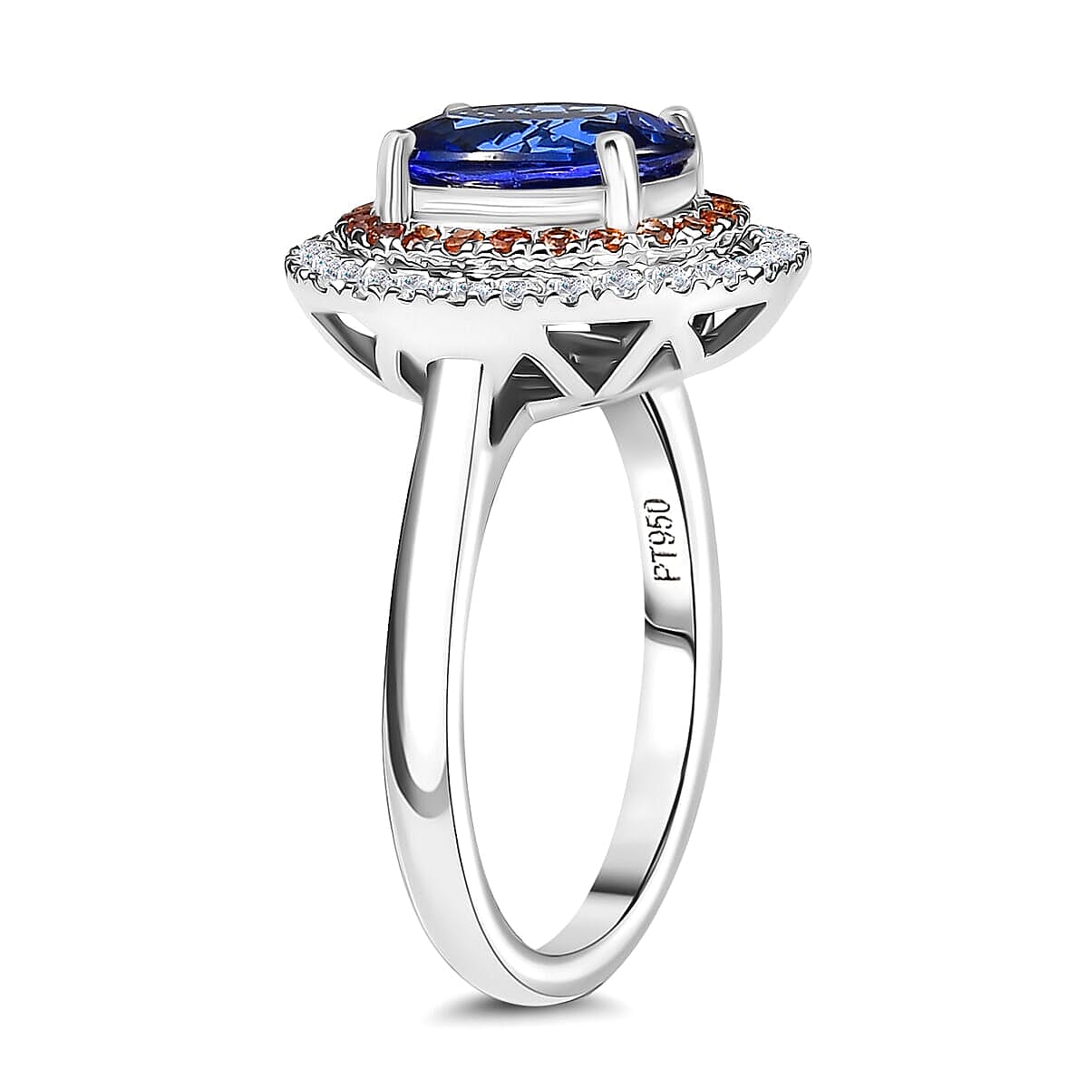 Certified & Appraised Rhapsody 950 Platinum AAAA Tanzanite, Padparadscha Sapphire, Diamond (E-F, VS) (0.35 cts) Ring (Size 7.5) (7 g) 3.00 ctw image number 3
