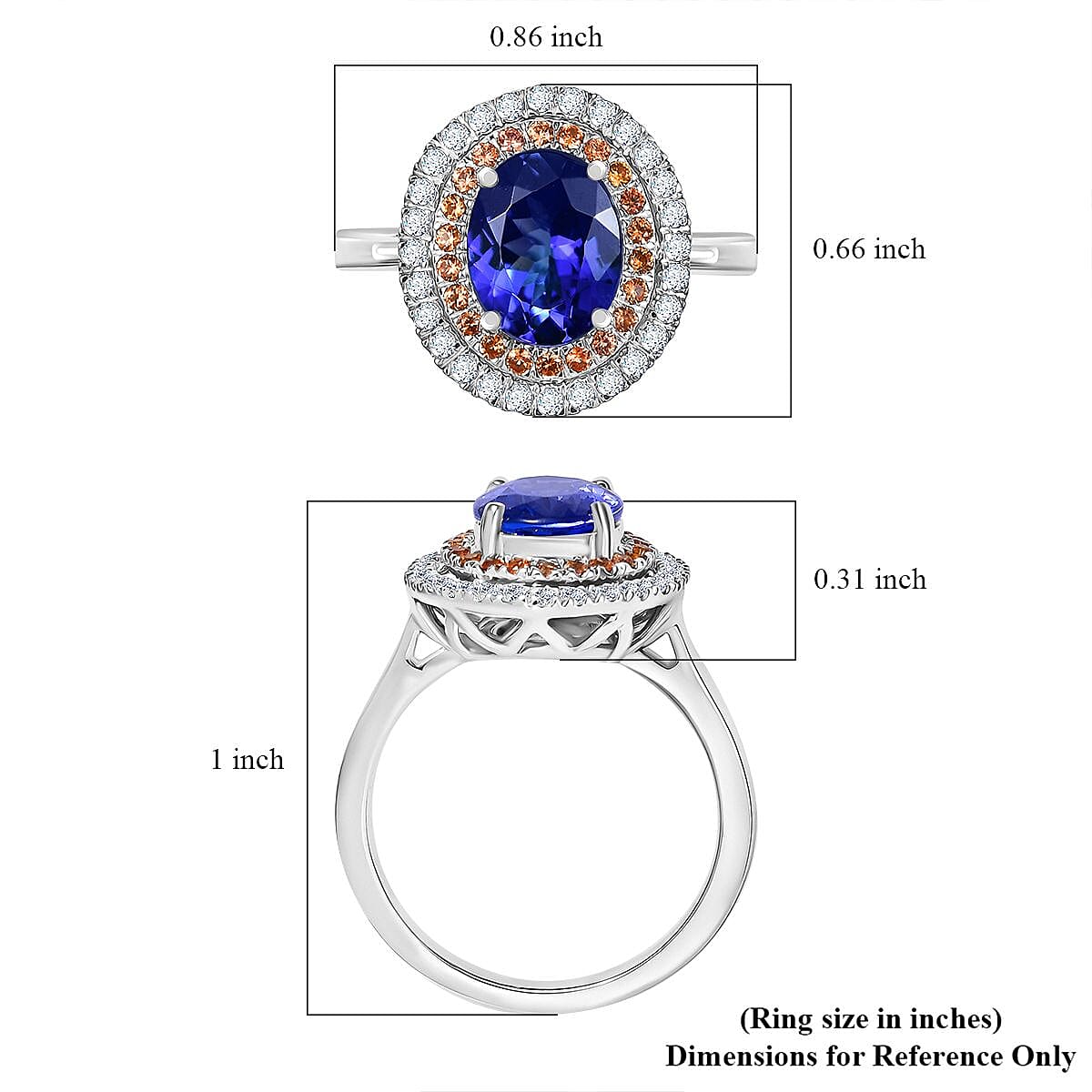Certified & Appraised Rhapsody AAAA Tanzanite, Padparadscha Sapphire and E-F VS Diamond 3.00 ctw Ring in 950 Platinum (Size 9.0) 7 Grams image number 5