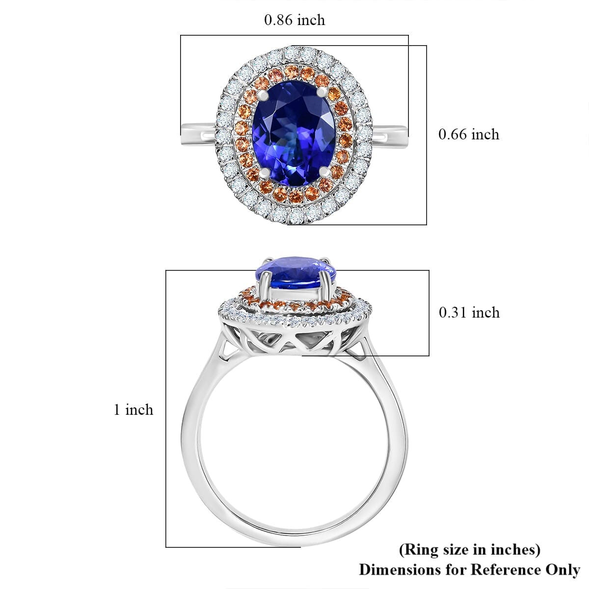 Certified & Appraised Rhapsody 950 Platinum AAAA Tanzanite, Padparadscha Sapphire, Diamond (E-F, VS) (0.35 cts) Ring (Size 9.5) (7 g) 3.00 ctw image number 5
