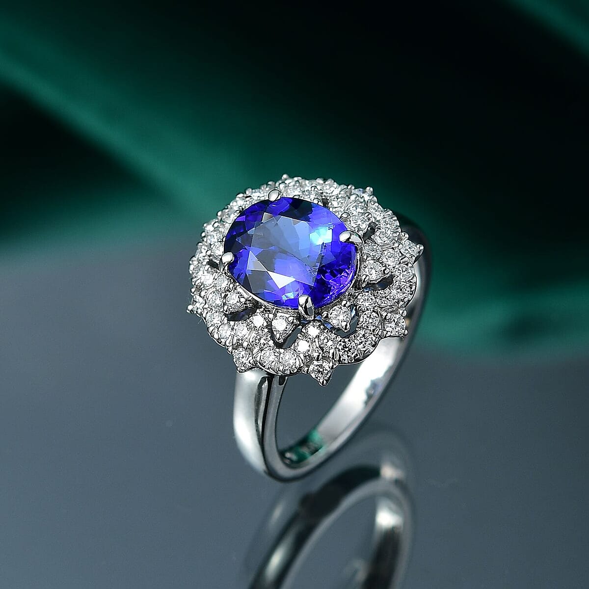 Certified & Appraised Rhapsody 950 Platinum AAAA Tanzanite, Diamond (E-F, VS) (0.56 cts) Ring (Size 11.0) (7.80 g) 3.65 ctw image number 1