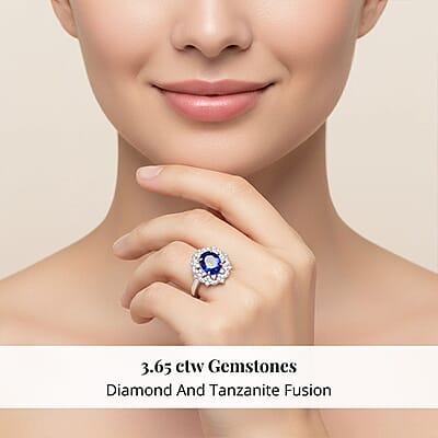 Certified & Appraised Rhapsody 950 Platinum AAAA Tanzanite, Diamond (E-F, VS) (0.56 cts) Ring (Size 11.0) (7.80 g) 3.65 ctw