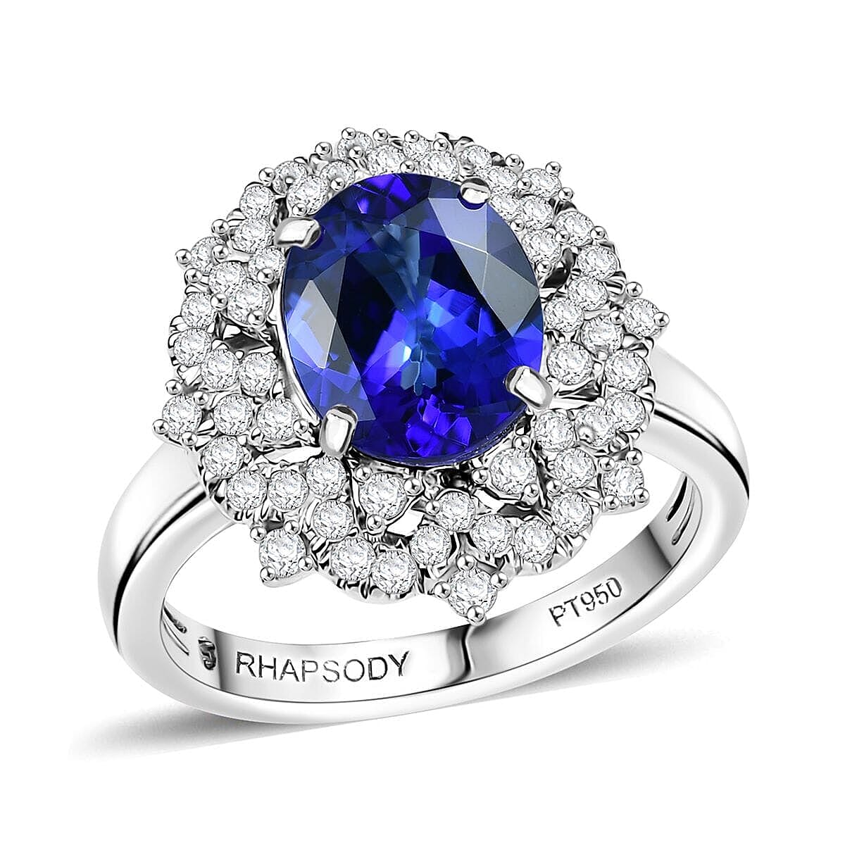 Certified & Appraised Rhapsody 950 Platinum AAAA Tanzanite, Diamond (E-F, VS) (0.56 cts) Ring (Size 11.5) (7.80 g) 3.65 ctw image number 0