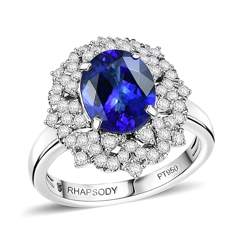 Certified & Appraised Rhapsody 950 Platinum AAAA Tanzanite, Diamond (E-F, VS) (0.56 cts) Ring (Size 12.0) (7.80 g) 3.65 ctw