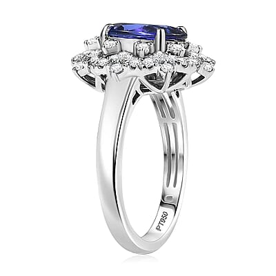 Certified & Appraised Rhapsody 950 Platinum AAAA Tanzanite, Diamond (E-F, VS) (0.56 cts) Ring (Size 5.0) (7.80 g) 3.65 ctw
