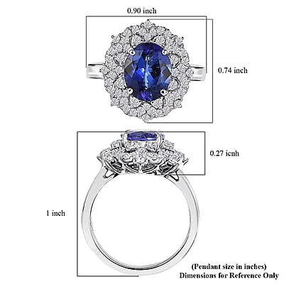 Certified & Appraised Rhapsody 950 Platinum AAAA Tanzanite, Diamond (E-F, VS) (0.56 cts) Ring (Size 5.0) (7.80 g) 3.65 ctw