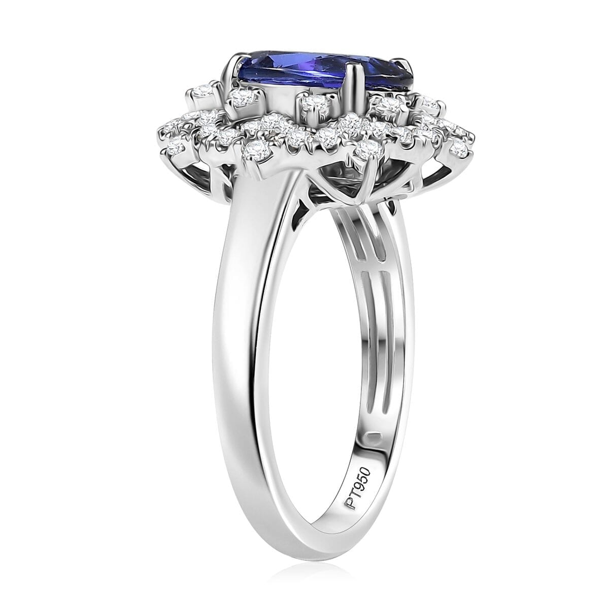 Certified & Appraised Rhapsody 950 Platinum AAAA Tanzanite, Diamond (E-F, VS) (0.56 cts) Ring (Size 5.5) (7.80 g) 3.65 ctw image number 3