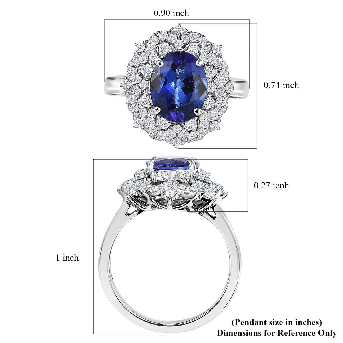 Certified & Appraised Rhapsody 950 Platinum AAAA Tanzanite, Diamond (E-F, VS) (0.56 cts) Ring (Size 5.5) (7.80 g) 3.65 ctw image number 5