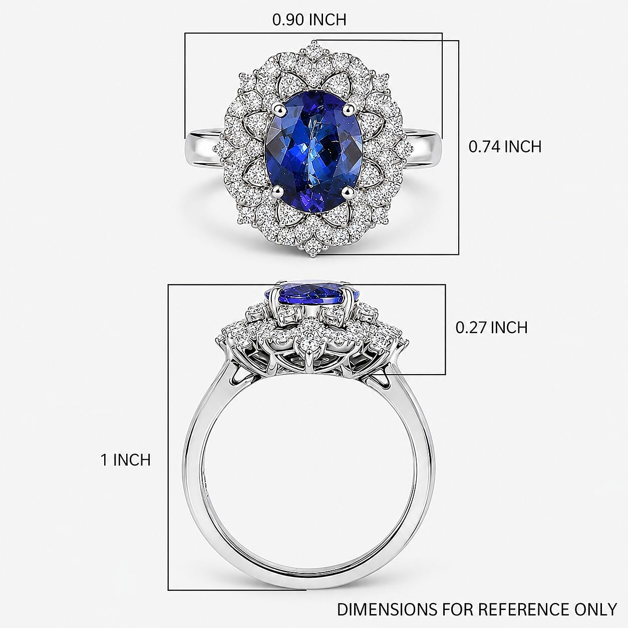 Certified & Appraised Rhapsody 950 Platinum AAAA Tanzanite, Diamond (E-F, VS) (0.56 cts) Ring (Size 7.5) (7.80 g) 3.65 ctw