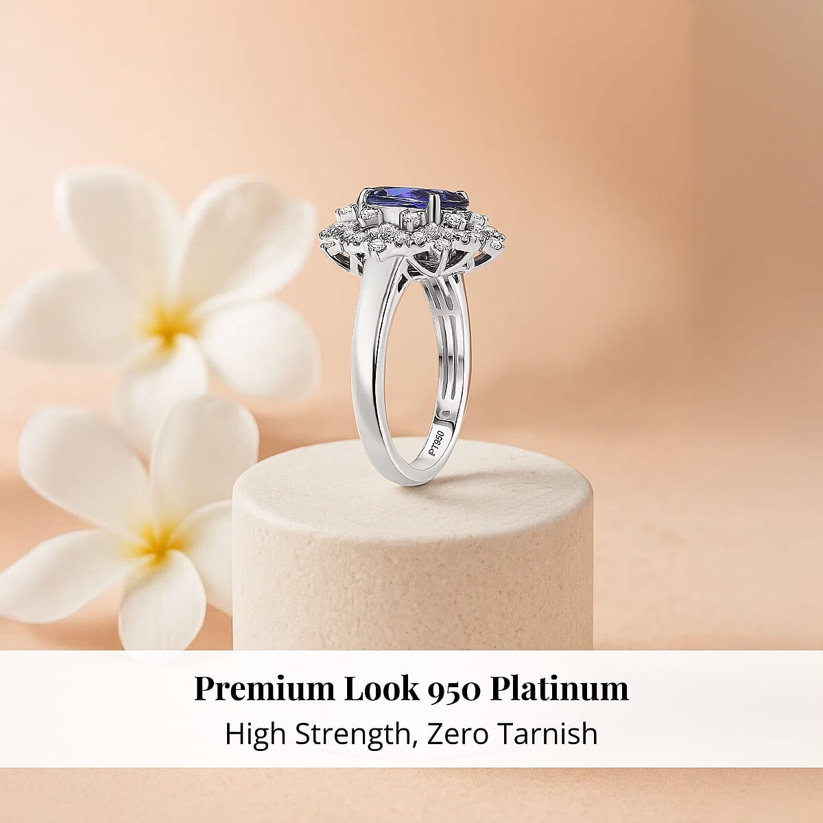 Certified & Appraised Rhapsody AAAA Tanzanite and E-F VS Diamond 3.65 ctw Ring in 950 Platinum (Size 8.0) 7.80 Grams image number 2