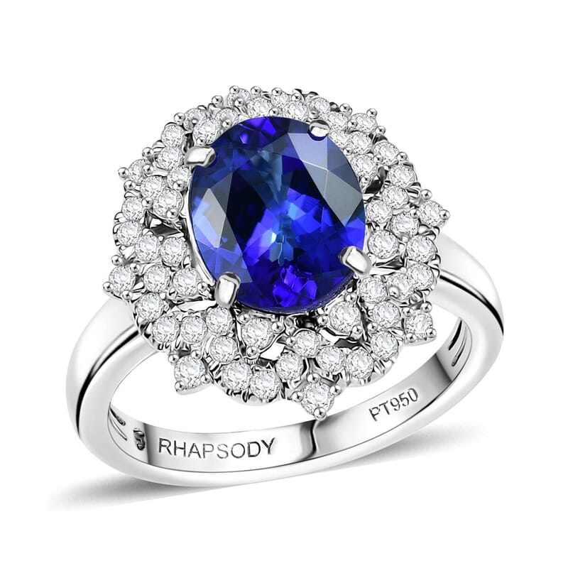 Certified & Appraised Rhapsody 950 Platinum AAAA Tanzanite, Diamond (E-F, VS) (0.56 cts) Ring (Size 9.5) (7.80 g) 3.65 ctw