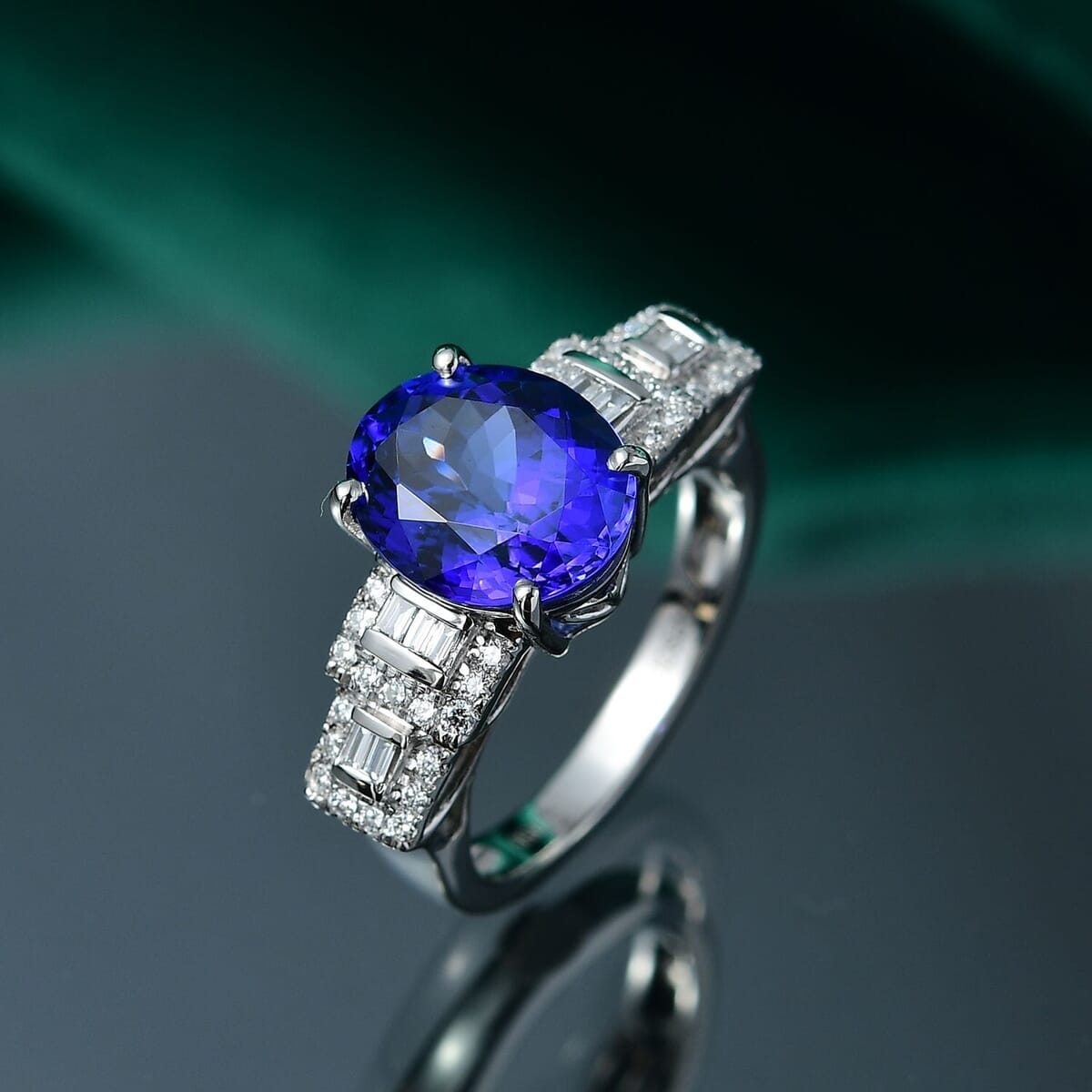 Certified & Appraised Rhapsody AAAA Tanzanite and E-F VS Diamond 4.50 ctw Ring in 950 Platinum (Size 10.0) 7.95 Grams image number 1