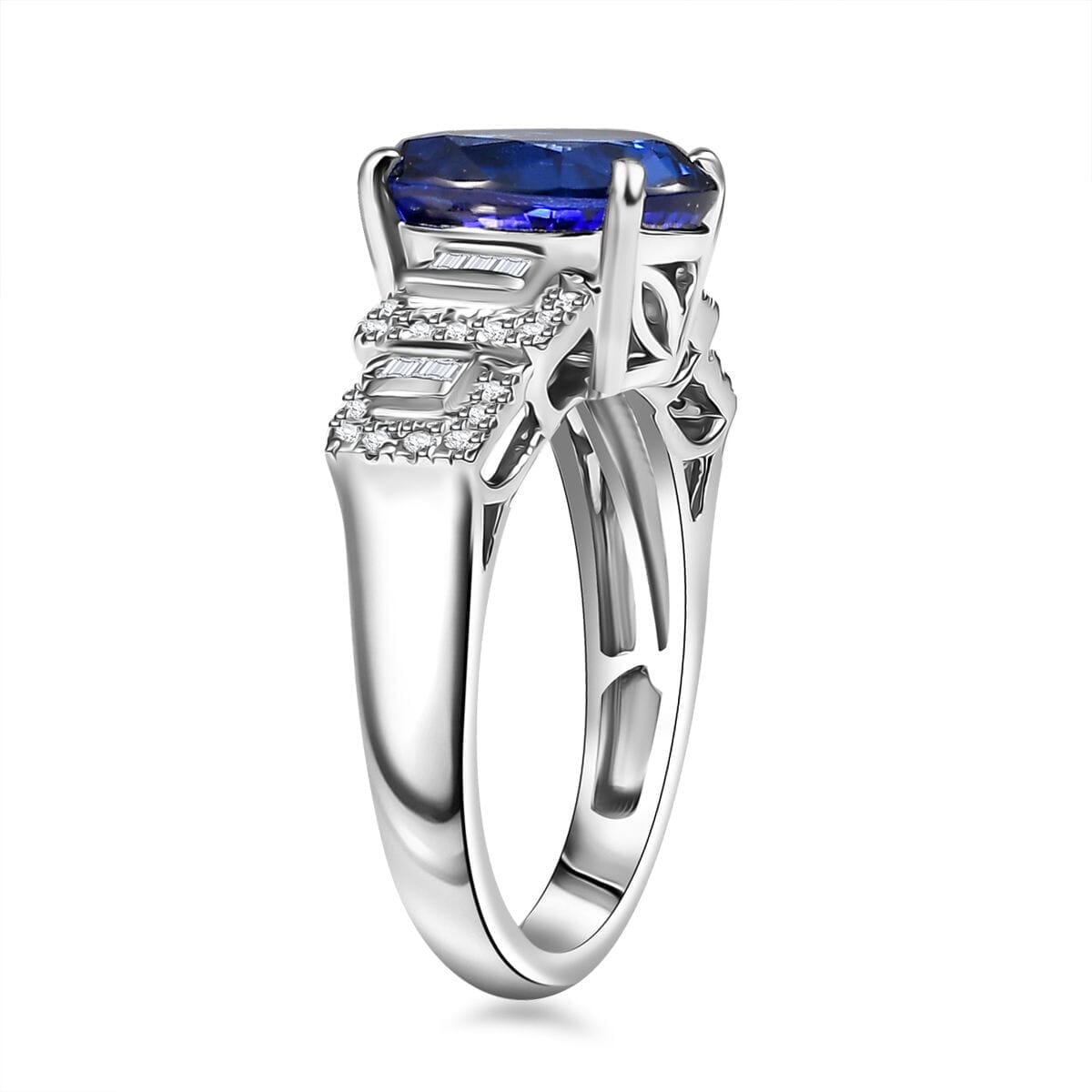 Certified & Appraised Rhapsody AAAA Tanzanite and E-F VS Diamond 4.50 ctw Ring in 950 Platinum (Size 10.0) 7.95 Grams image number 3