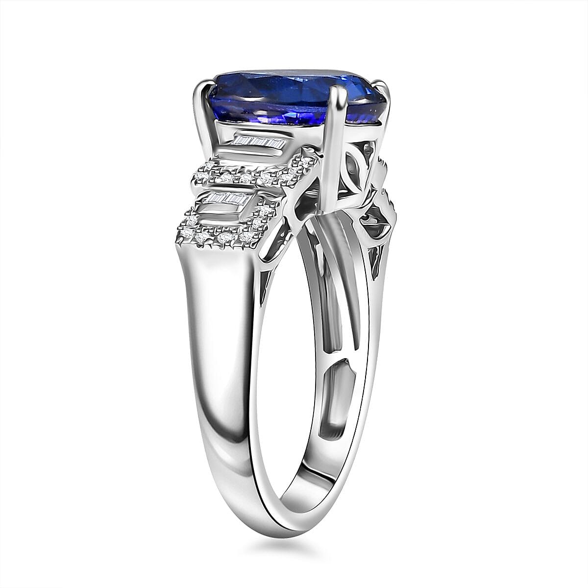 Certified & Appraised Rhapsody AAAA Tanzanite and E-F VS Diamond 4.50 ctw Ring in 950 Platinum (Size 6.0) 7.95 Grams image number 3