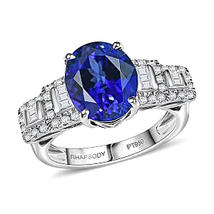 Certified & Appraised Rhapsody 950 Platinum AAAA Tanzanite, Diamond (E-F, VS) (0.42 cts) Ring (Size 6.5) (7.95 g) 4.50 ctw