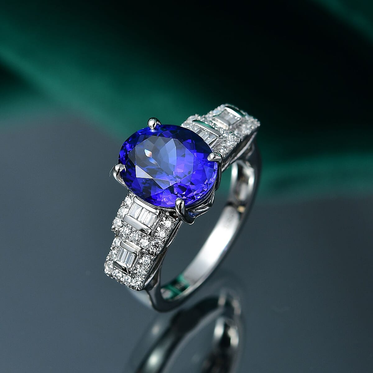 Certified & Appraised Rhapsody AAAA Tanzanite and E-F VS Diamond 4.50 ctw Ring in 950 Platinum (Size 8.0) 7.95 Grams image number 1