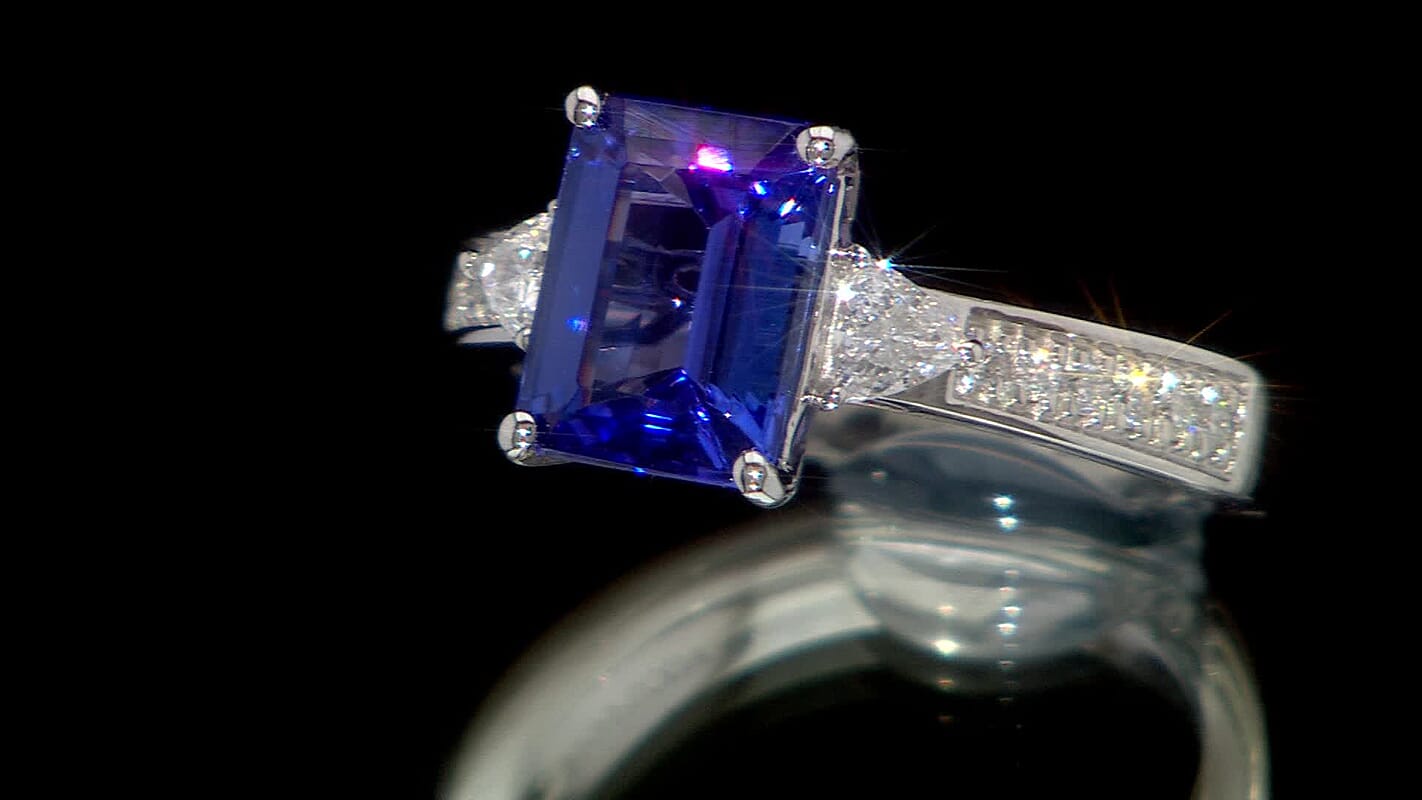 Certified & Appraised Rhapsody 950 Platinum AAAA Tanzanite, Diamond (E-F, VS) (0.56 cts) Ring (Size 10.0) (6.05 g) 3.01 ctw