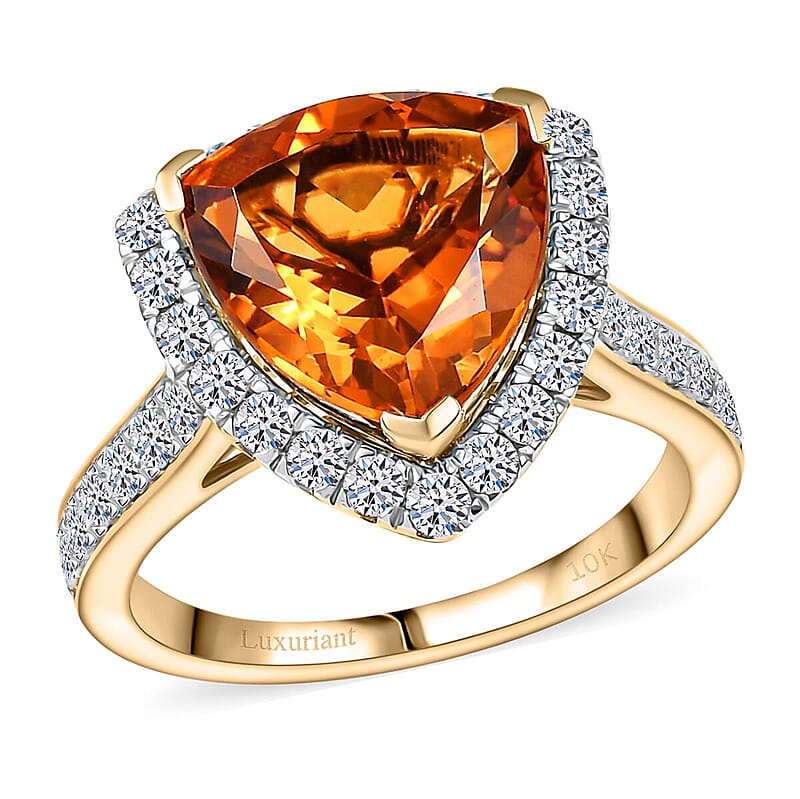 Premium Santa Ana Madeira Citrine and Luxuriant Lab Grown Diamond G-H SI 4.74 ctw Ring in 10K Yellow Gold (Size 10.0)