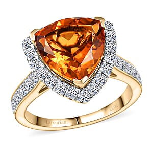 10K Yellow Gold AA LAGOAO Mandarin Citrine, Luxuriant Lab Grown Diamond (GH, SI) Ring (Size 10.5) 4.74 ctw
