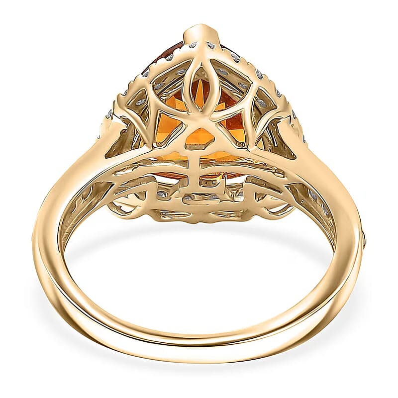 10K Yellow Gold AA LAGOAO Mandarin Citrine, Luxuriant Lab Grown Diamond (GH, SI) Ring (Size 10.5) 4.74 ctw