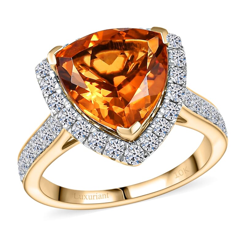 10K Yellow Gold AA LAGOAO Mandarin Citrine, Luxuriant Lab Grown Diamond (GH, SI) Ring (Size 11.0) 4.74 ctw