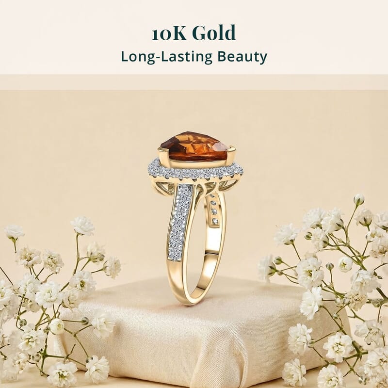 10K Yellow Gold AA LAGOAO Mandarin Citrine, Luxuriant Lab Grown Diamond (GH, SI) Ring (Size 11.0) 4.74 ctw