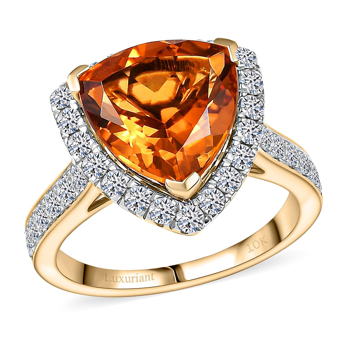 10K Yellow Gold AA LAGOAO Mandarin Citrine, Luxuriant Lab Grown Diamond (GH, SI) Ring (Size 12.0) 4.74 ctw image number 0