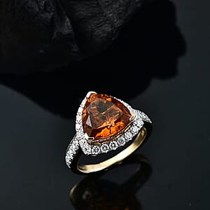 10K Yellow Gold AA LAGOAO Mandarin Citrine, Luxuriant Lab Grown Diamond (GH, SI) Ring (Size 12.0) 4.74 ctw
