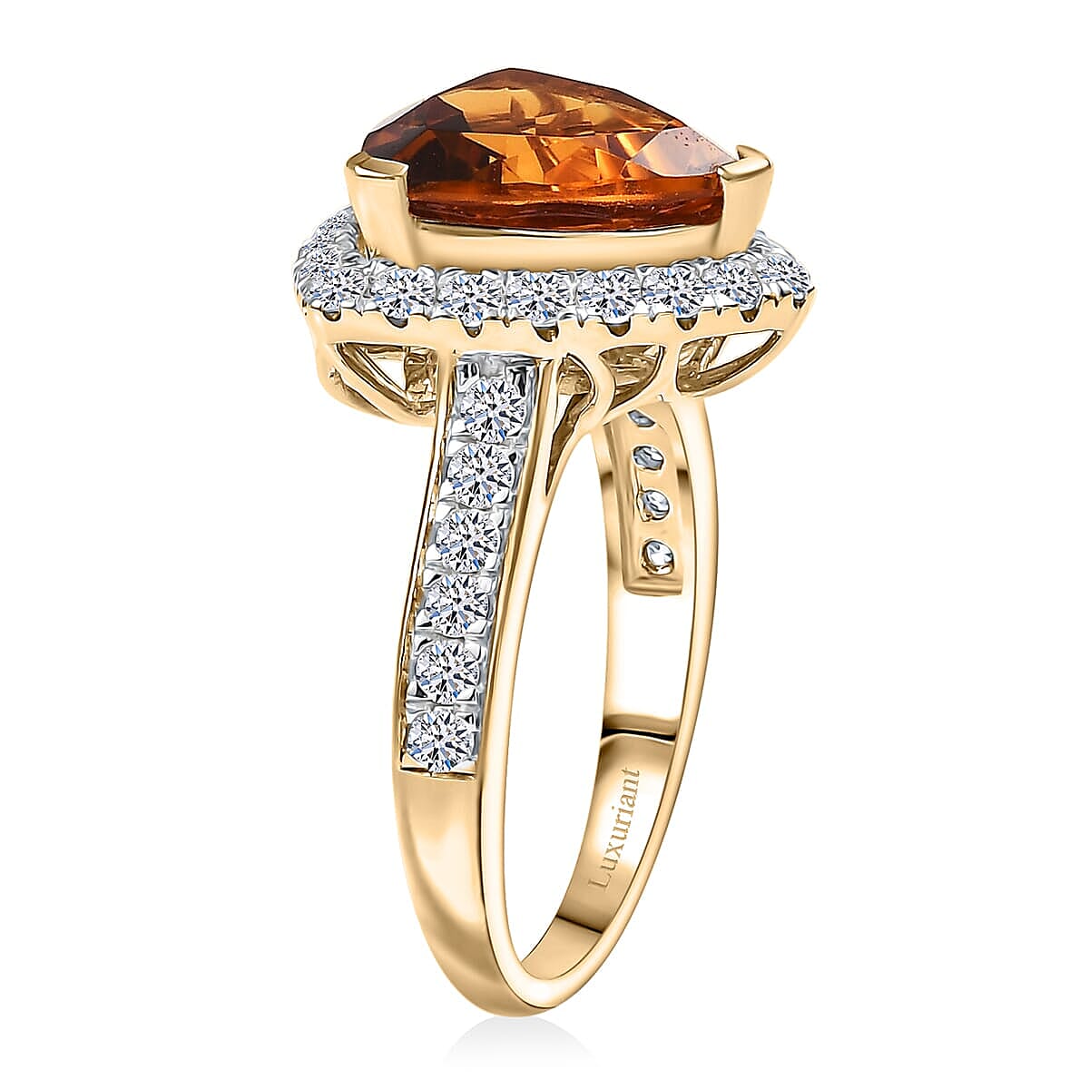 10K Yellow Gold AA LAGOAO Mandarin Citrine, Luxuriant Lab Grown Diamond (GH, SI) Ring (Size 6.5) 4.74 ctw image number 3