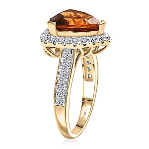 10K Yellow Gold AA LAGOAO Mandarin Citrine, Luxuriant Lab Grown Diamond (GH, SI) Ring (Size 8.5) 4.74 ctw
