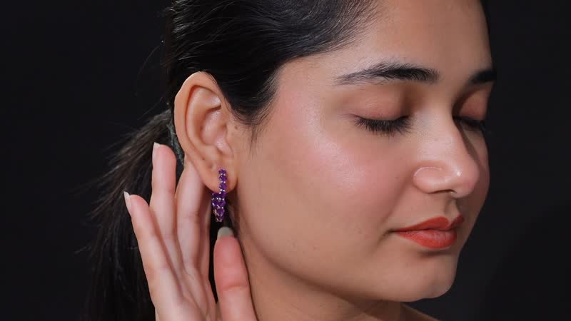 Karis African Amethyst 6.15 ctw Hoop Earrings in Platinum Bond