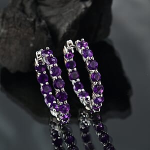 Karis African Amethyst 6.15 ctw Hoop Earrings in Platinum Bond 